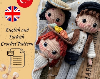 Wzór na szydełkową lalkę amigurumi, Anne, Gilbert, Diana, poziom średnio zaawansowany