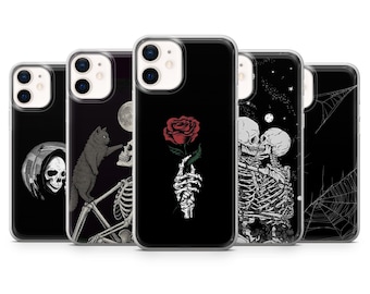 Goth Phone Case Death Emo Skull Dark Cover for iPhone 17Pro, 16, 15, 14, 13, 12, Samsung S26, S25Fe, S24, S23, A26, A56, A35, Pixel 10, 9Pro
