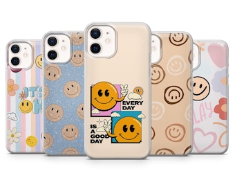 Smiley Phone Case Preppy Retro Vintage Cover for iPhone 17Pro, 16, 15, 14, 13, 12, Samsung S26, S25,  S24, S23Fe, A16, A56, Pixel 10, 9Pro