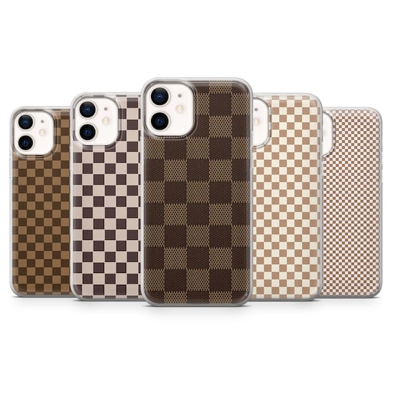 Brown Beige Phone Case Checkered Cover for iPhone 17 Pro, 16, 15, 14, 13, 12, Samsung S26, S25Fe, S24, S23, A16, A26, A56, Pixel 10 Pro, 9