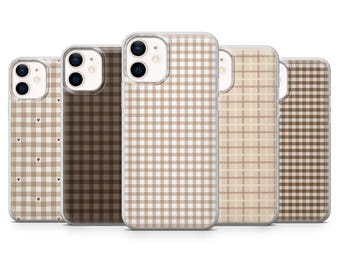 Brown Gingham Phone Case Girl Gift Cute Cover for iPhone 17Pro, 16, 15, 14, 13,12, Samsung S26, S25Fe, S24, S23, A16,A26,A56, Pixel 10Pro, 9