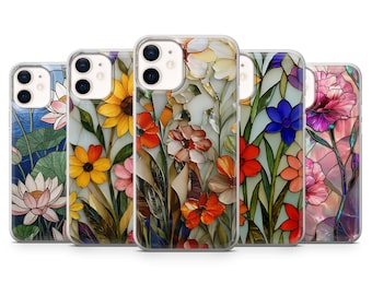 Wildflower Phone Case Stained Glass Cute Cover for iPhone 17 Pro, 16, 15, 14, 13, 12, Samsung S26, S25, S24, S23, A16, A26, A56, Pixel 10, 9