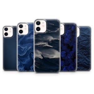 Navy Blue Phone Case Aesthetic Pattern Cover for iPhone 16 Pro Max, 15 Plus, 14, 13, 12, 11, XS & Samsung S25, S24, A54, A55, Pixel 9, 8