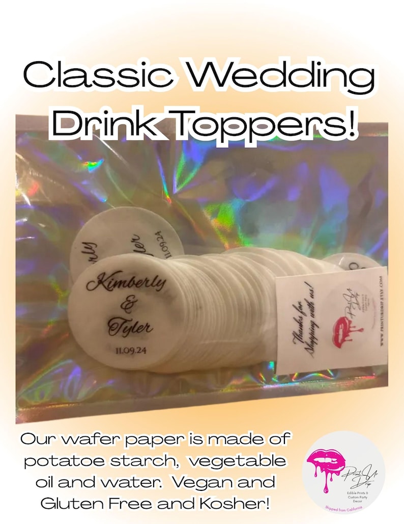 Décorations de cocktail de mariage personnalisées | Toppers pour boissons personnalisés avec prénom | Gaufrette élégante prédécoupée | Décoration de bar de mariage en vrac image 15