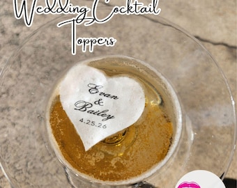 Personalized Wedding Cocktail Toppers | Custom Bride & Groom Drink Toppers | Elegant Pre-Cut Wafer Paper Toppers | Bulk Wedding Bar Decor