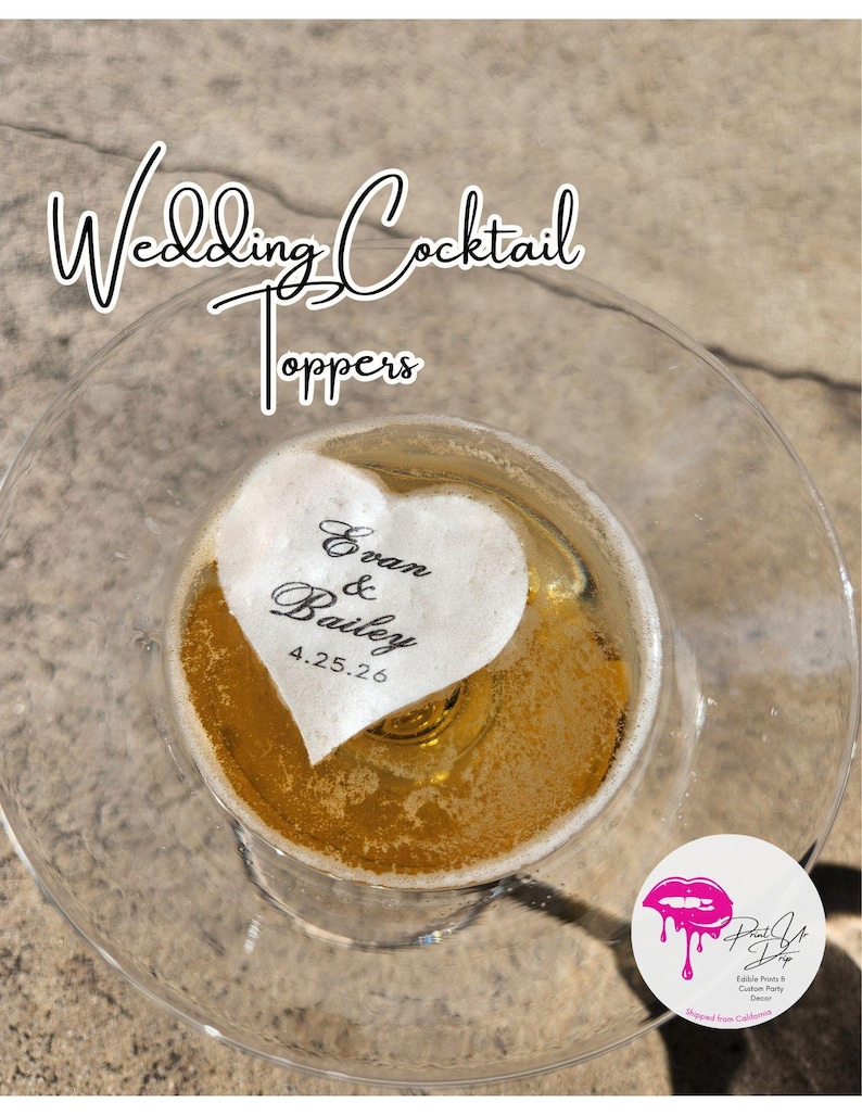 Décorations de cocktail de mariage personnalisées | Toppers pour boissons personnalisés avec prénom | Gaufrette élégante prédécoupée | Décoration de bar de mariage en vrac image 16