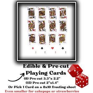 Cartas de jogar comestíveis pré-cortadas em folha de glacê l Poker l Tema estilo cassino para bolos cupcakes biscoitos arroz crocante deleite l Você escolhe o terno