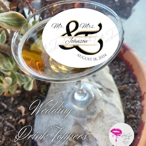 Bulk Wedding Edible drink toppers - Ampersand Wedding Toppers - Wafer Paper - PRECUT