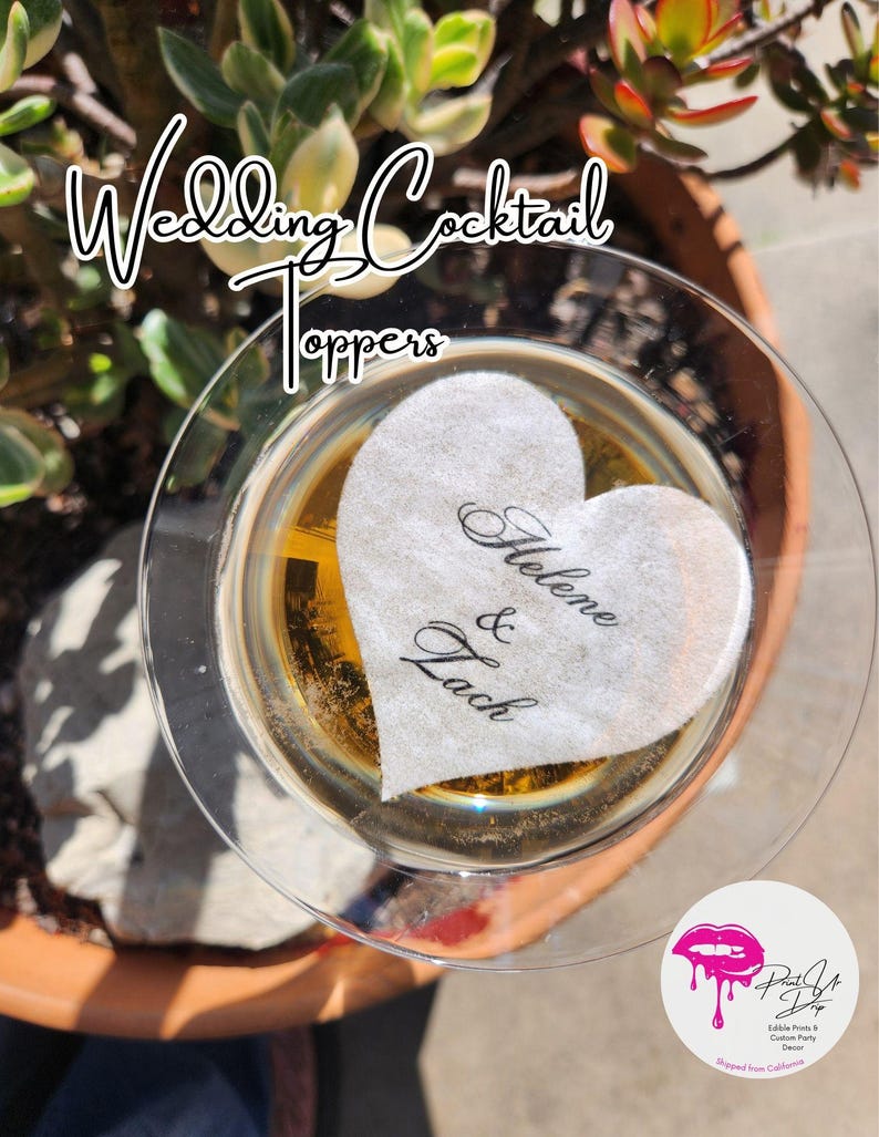 Décorations de cocktail de mariage personnalisées | Toppers pour boissons personnalisés avec prénom | Gaufrette élégante prédécoupée | Décoration de bar de mariage en vrac image 17