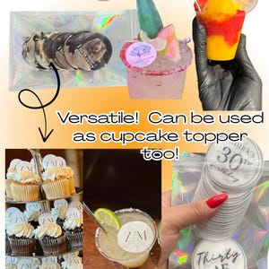 Décorations de cocktail de mariage personnalisées | Toppers pour boissons personnalisés avec prénom | Gaufrette élégante prédécoupée | Décoration de bar de mariage en vrac image 4