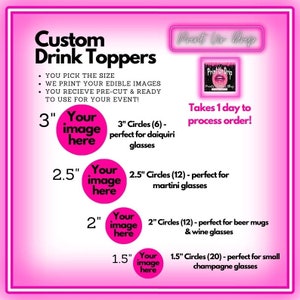 Custom Edible Drink Toppers frosting Sheets With Your Photo / Logo / Text 