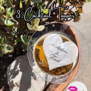 Décorations de cocktail de mariage personnalisées | Toppers pour boissons personnalisés avec prénom | Gaufrette élégante prédécoupée | Décoration de bar de mariage en vrac image 10