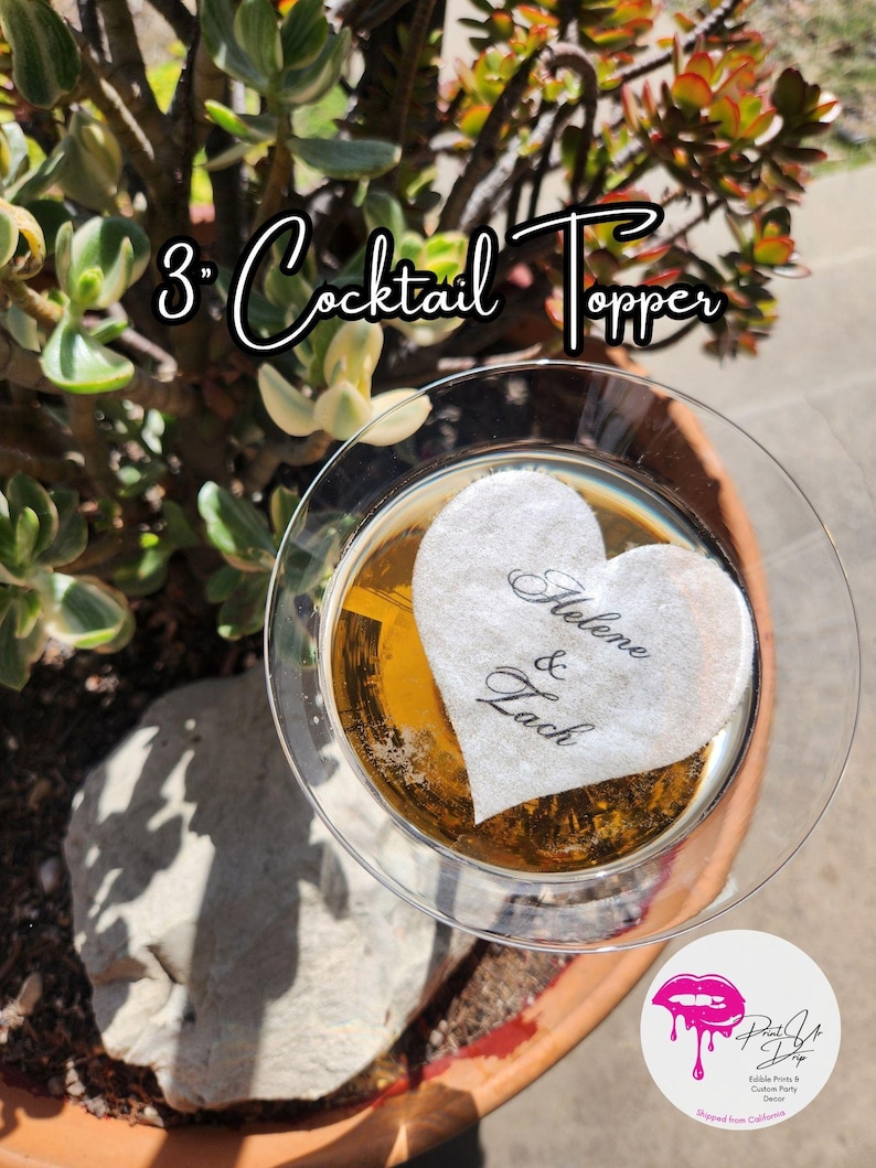 Décorations de cocktail de mariage personnalisées | Toppers pour boissons personnalisés avec prénom | Gaufrette élégante prédécoupée | Décoration de bar de mariage en vrac image 10