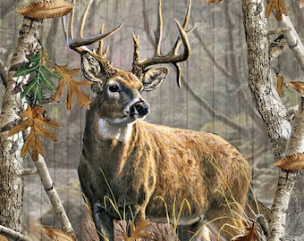 Deer Fabric Panel Realtree Plank in Browns From Sykel 100% Cotton