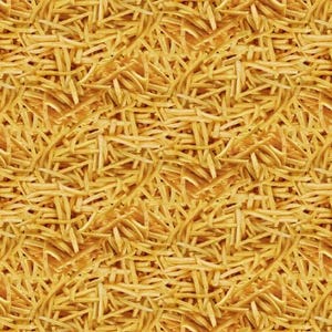 May include: A close-up image of a pile of thin, crispy, golden brown french fries.