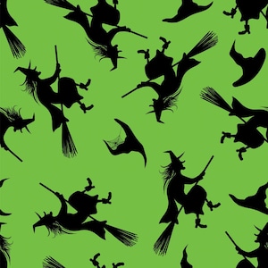 Halloween Fabric Broomstick Witch in Green 100% Cotton
