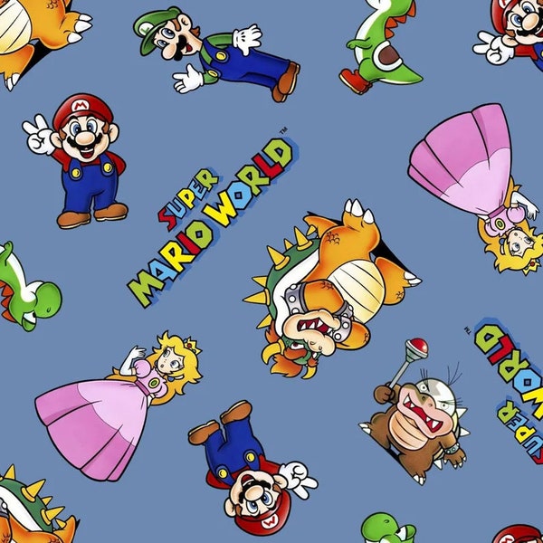 Nintendo Fabric Mario Retro Mario & Friends in Blue 1/2 Yard PRE-CUT From Springs Creative 100% Cotton