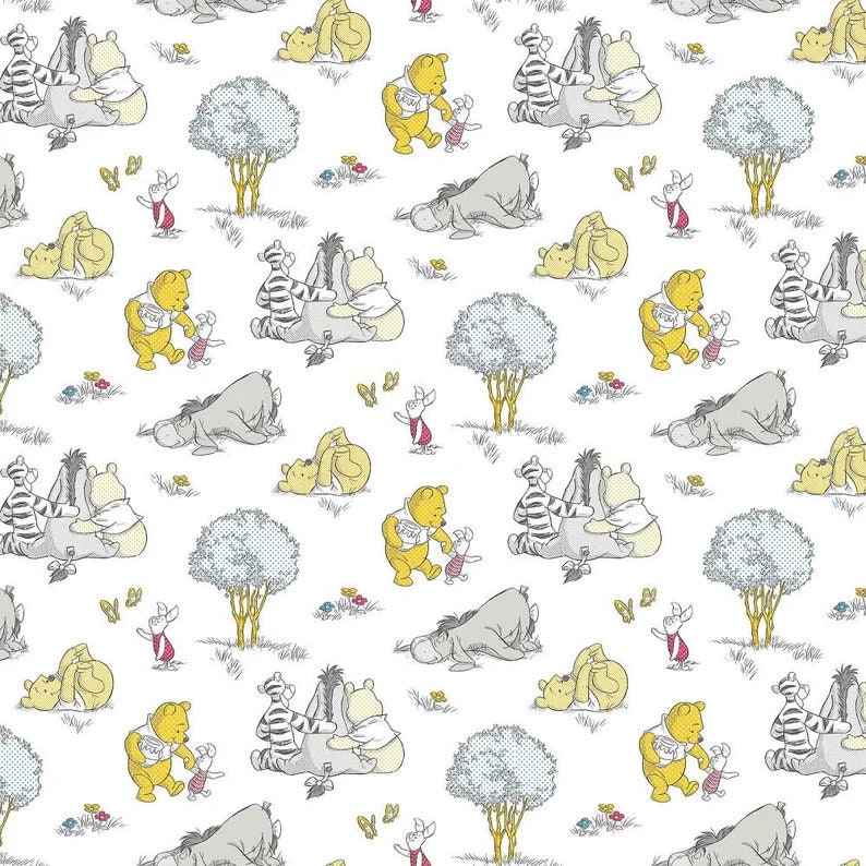 Disney Fabric Winnie the Pooh Togetherish Sort of Day in White 2/3 Yard