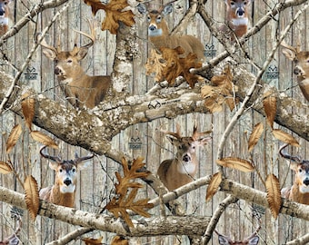 Deer Fabric Realtree Edge Plank Branches in Gray From Sykel 100% Cotton