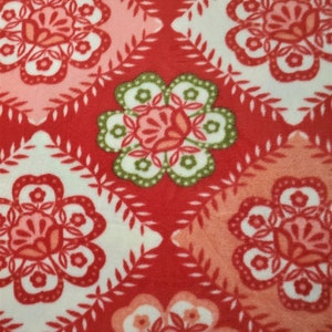 Flower Design Fabric in Red Anti-Pill PRE-CUT FLEECE