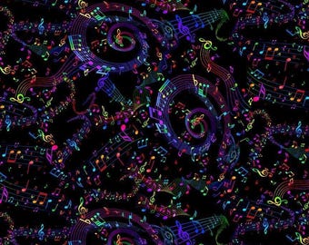 Music Fabric Twisted Spiral Music Note in Black From Timeless Treasures 100% Cotton