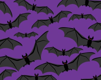 Halloween Fabric Spooky Bats in Purple 100% Cotton