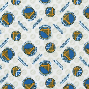 NBA Fabric Golden State Warriors Basketball in White From Camelot 100% Cotton