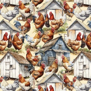 Farm Fabric Chicken Farm in Multi From David Textiles 100% Cotton