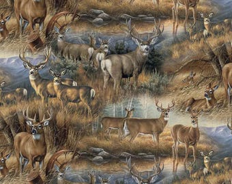 Deer Fabric Deer Glance in Brown 100% Cotton Fabric from David Textiles