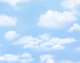 Landscape Fabric Clouds in Light Blue From Elizabeth Studios 100% Cotton