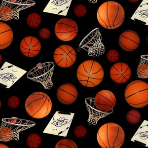 Sports Fabric Basketball in Black From Elizabeth Studios 100% Cotton - Etsy