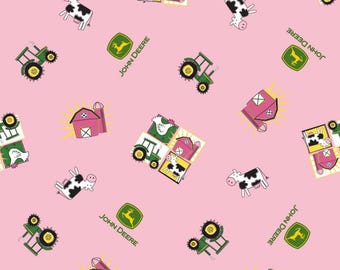 John Deere Fabric Girl Farm in Pink From Springs Creative 100% Cotton