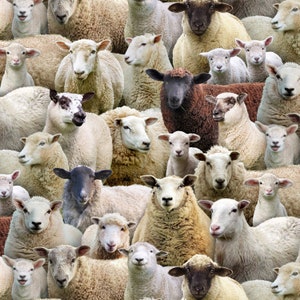 Farm Fabric Sheep in Multi From Elizabeth Studios 100% Cotton