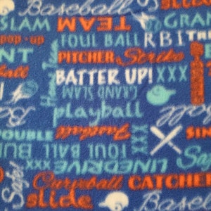 Baseball Fabric Words Anti-Pill PRE-CUT FLEECE in Blue