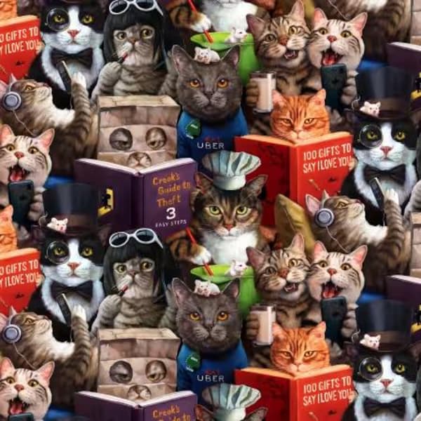 Cat Fabric Cat's Meow Packed Cats From Elizabeth Studios 100% Cotton
