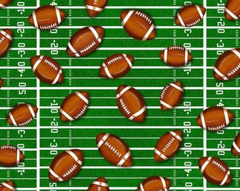 Sports Fabric Footballs on Field in Green From Hi Fashion 100% Cotton