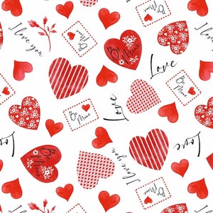 Heart Fabric Be Mine in White From Henry Glass 100% Cotton