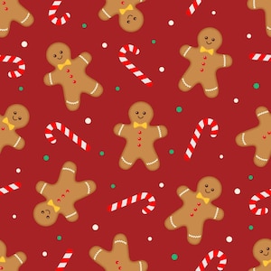 Christmas Fabric Gingerbread Dance in Red 100% Cotton