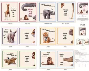 Book Fabric Panel Whose Nose & Toes in Beige From Elizabeth's Studio 100% Cotton