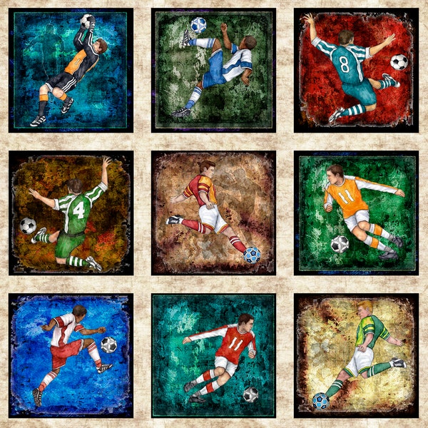 Soccer Fabric Panel Just For Kicks in Cream From Quilting Treasures 100% Cotton