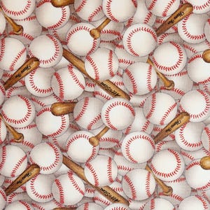 Sports Fabric Baseball in White From Elizabeth Studios 100% Cotton