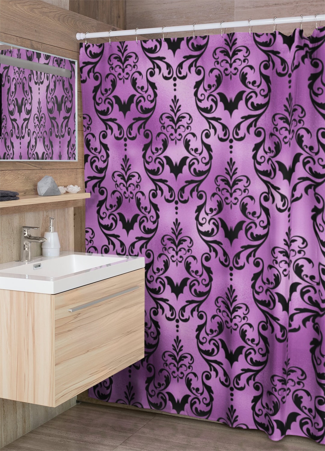 Elegant Pastel Goth Shower Curtain BLACK & PURPLE Bat Gothic Etsy