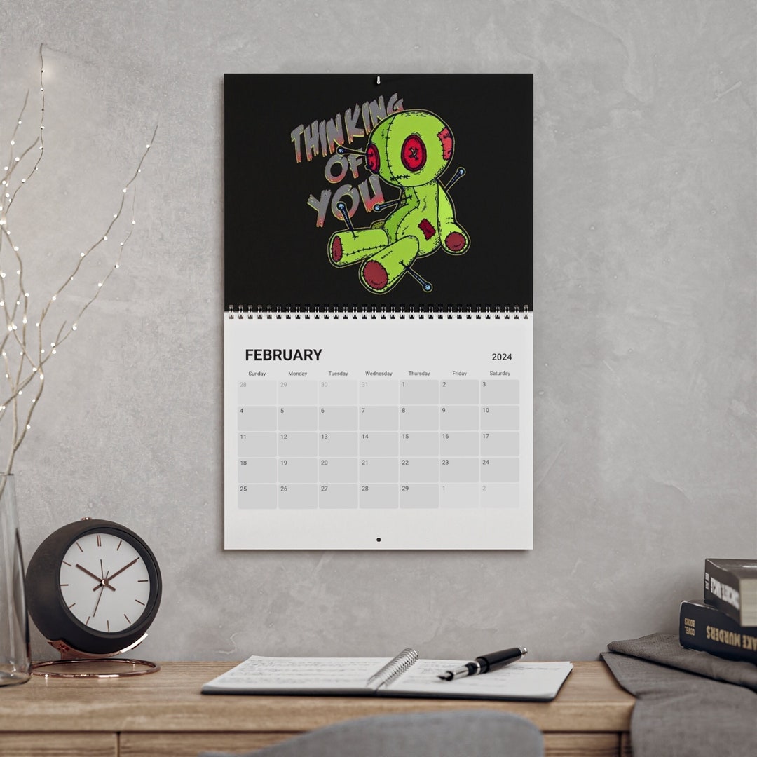 Gothic Wall Calendar 2024, Baphomet Ouija Skeleton Voodoo Doll Calendar