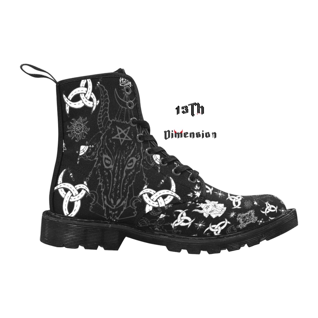 Baphomet Goth Boots Satanic Gothic Black and White Goth Boots Gothic