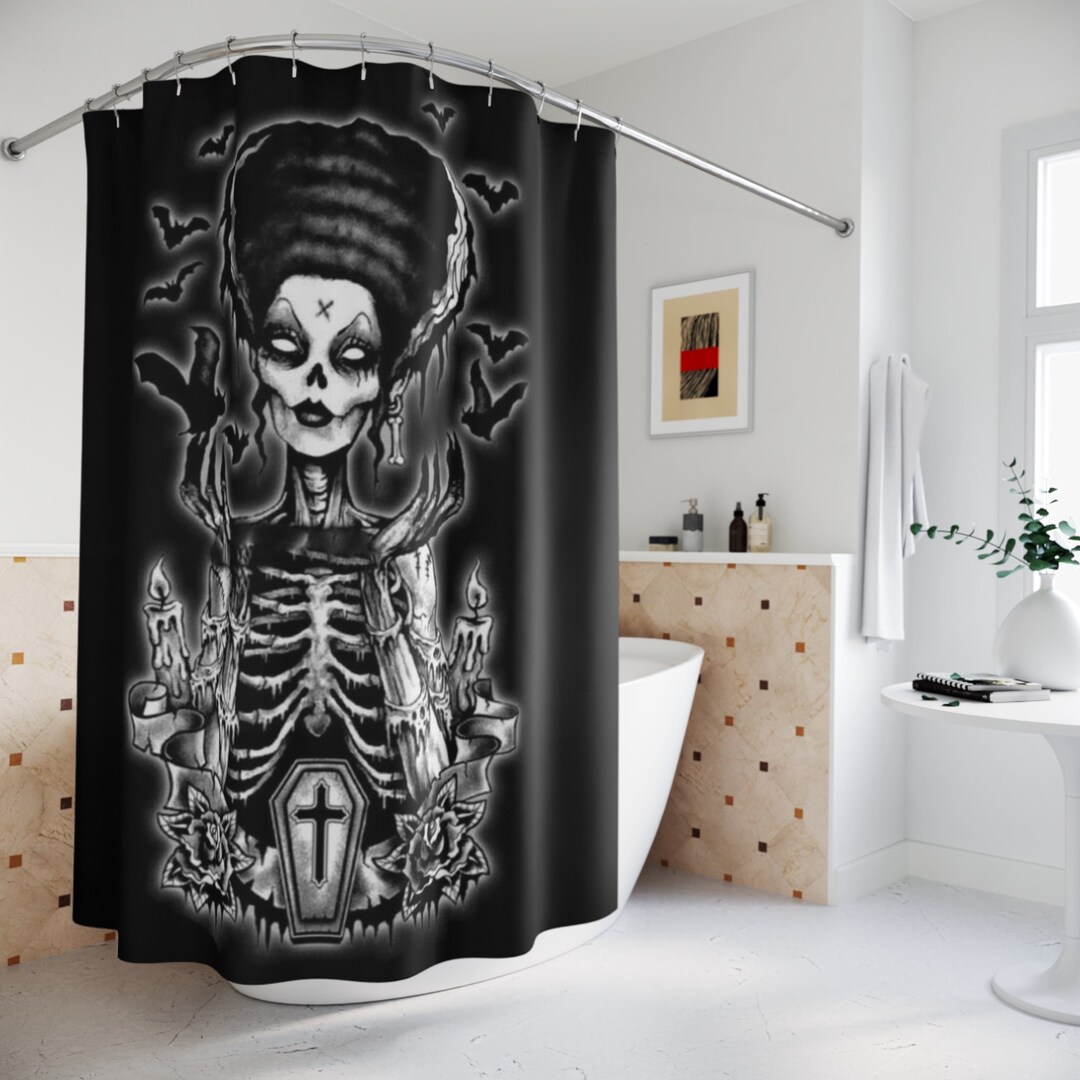Goth Frankenstein Wife Shower Curtain Witchcraft Bathroom Decor Occult
