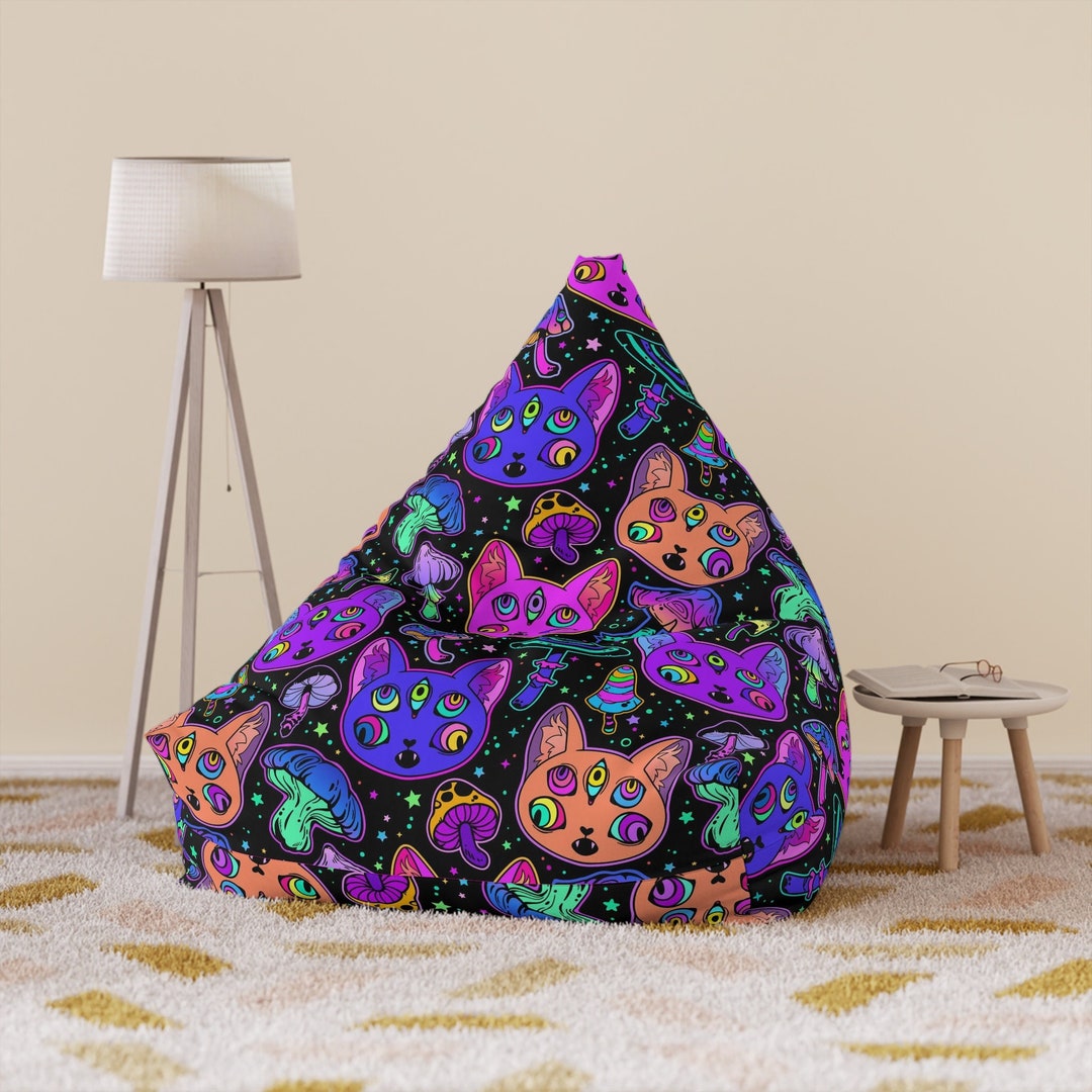 Pastel Goth Cat Mushroom Bean Bag COVER, Purple, Green, Orange, Gothic