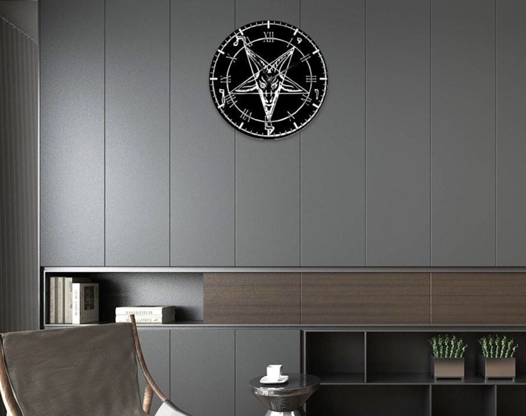 Goth Wall Clock Baphomet Gothic Home Decor Office Gift Gifts for Him