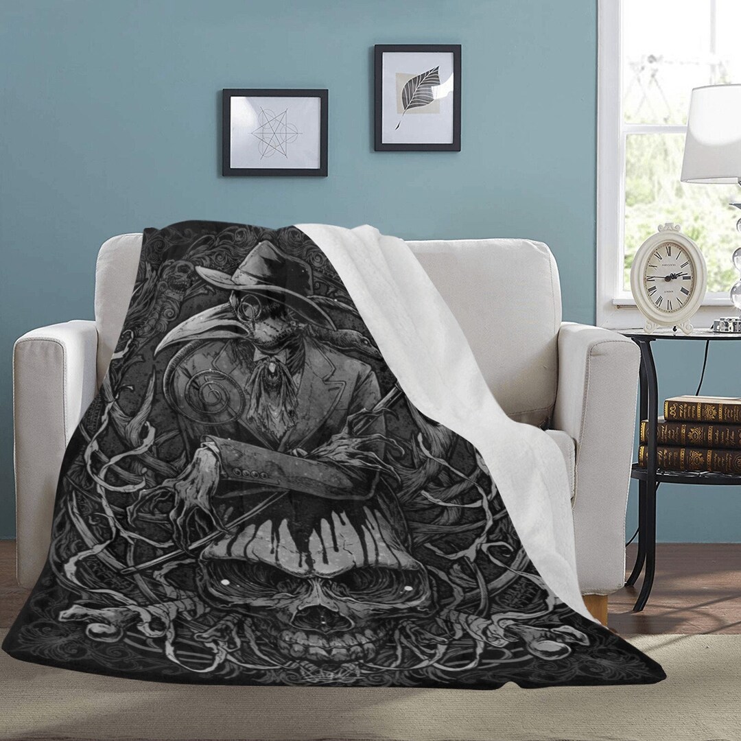 Goth Doctor Plague Blanket, LARGE 70 X 80, Plaque Doctor Throw Blanket