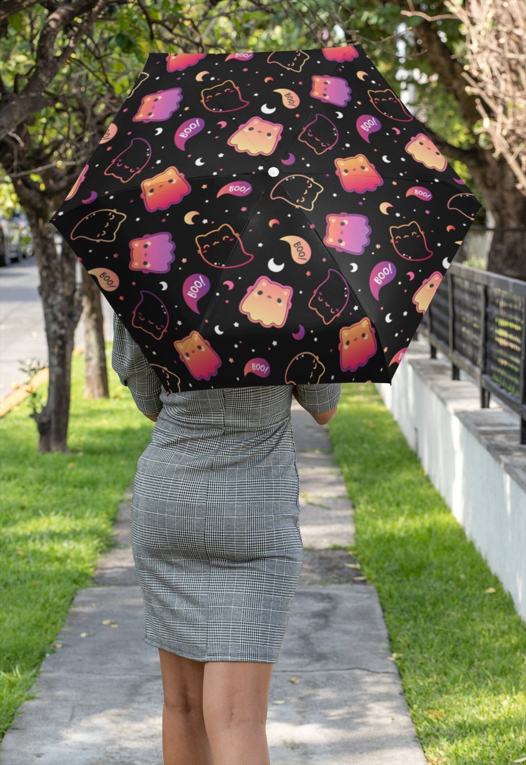 Kawaii Cute Ghosties Umbrella, Pastel Ghost Cat Umbrella, Smoker