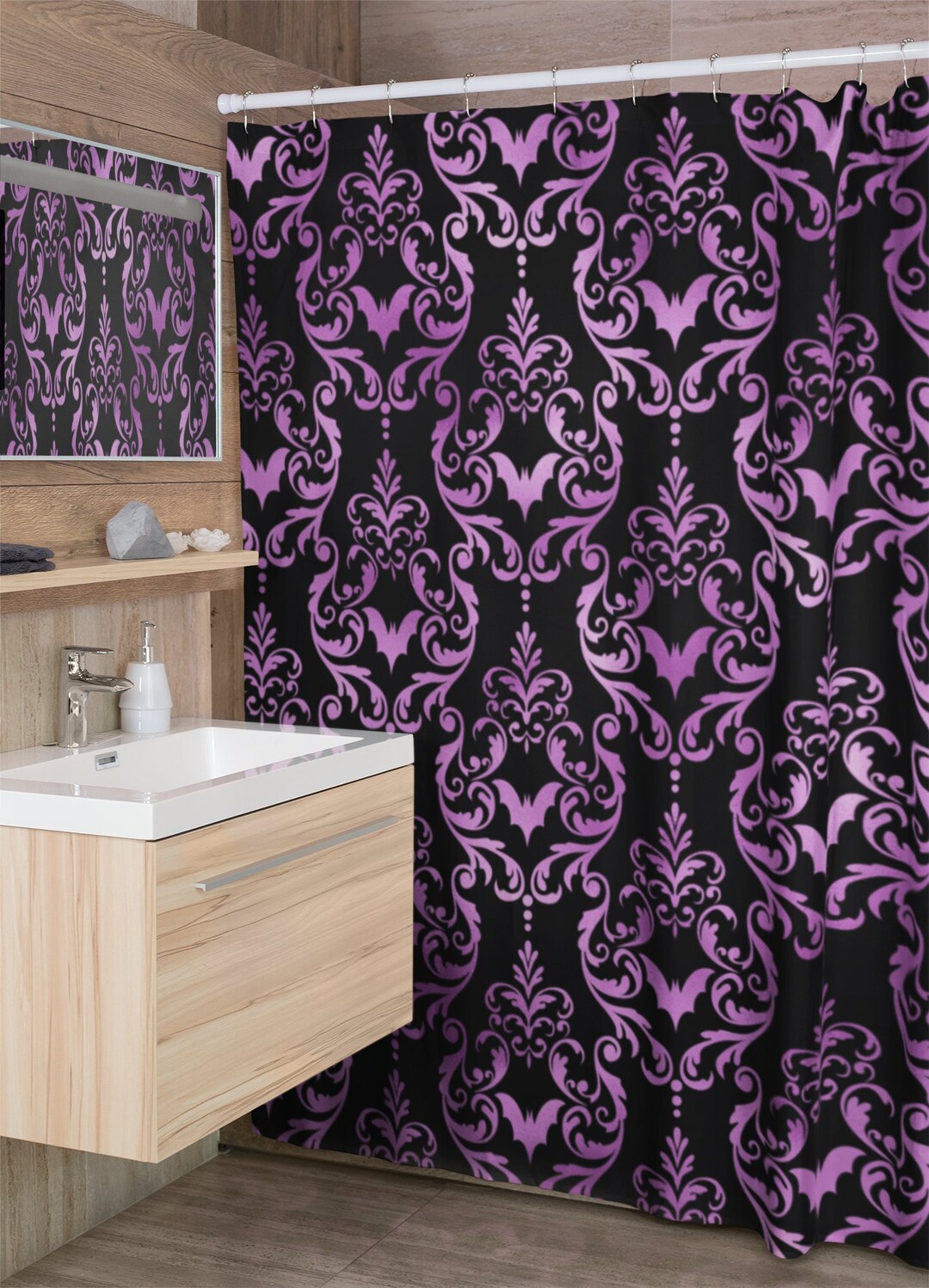 Elegant Goth Shower Curtain BLACK & PURPLE Bat Gothic Etsy
